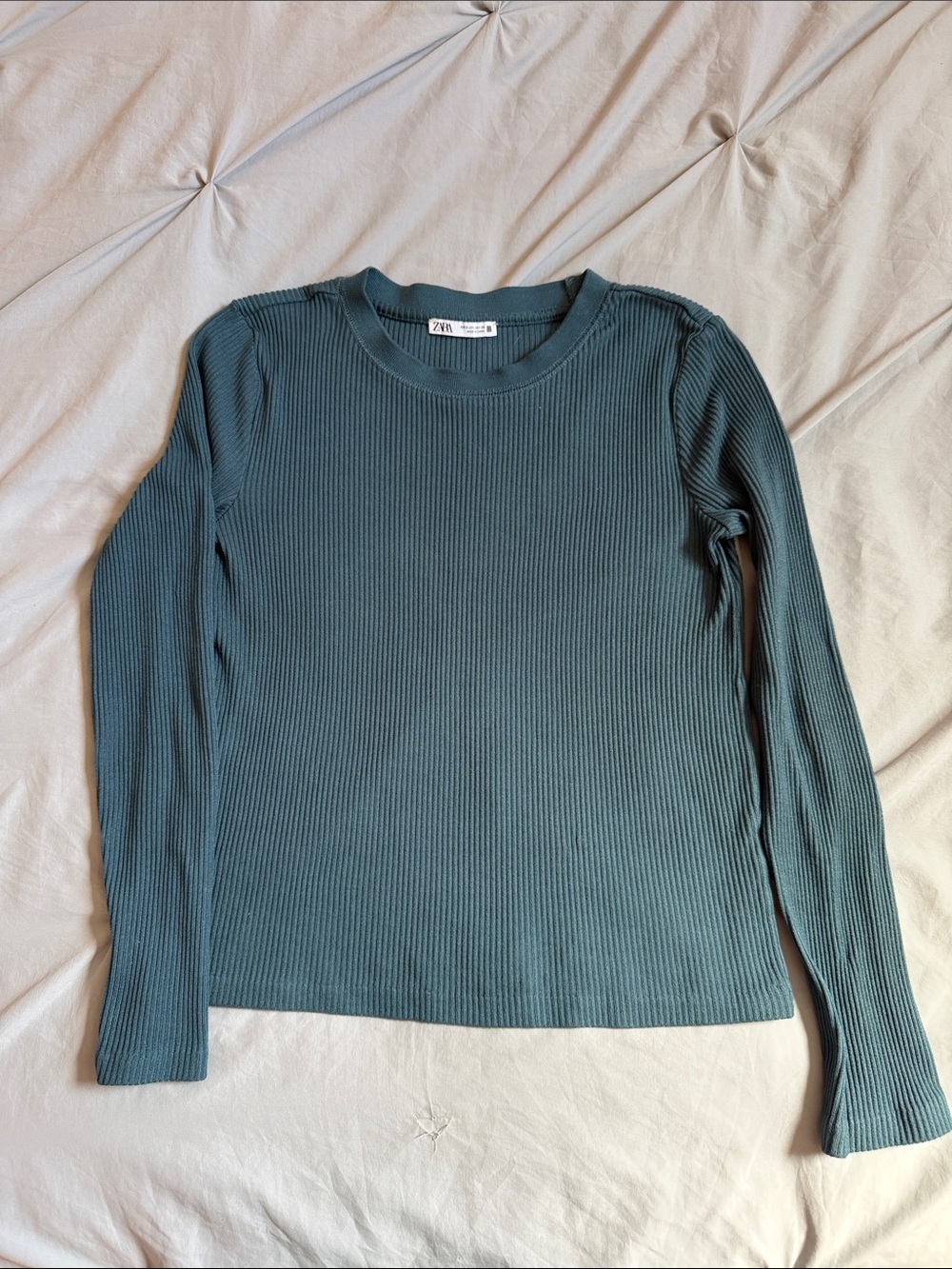 Zara Long Sleeve Ribbed Tee in Sea Green